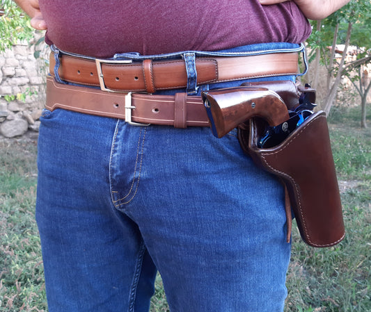 leather holster for single action revolvers Colt SAA, custom barrel Cross Draw with a small angle (Made to order)