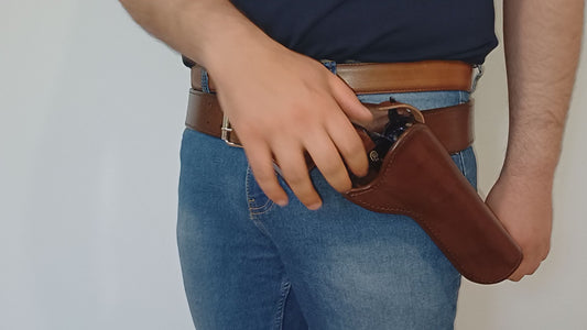 leather holster for single action revolvers Colt clones Western style, custom barrel, Cross Draw (Made to order)