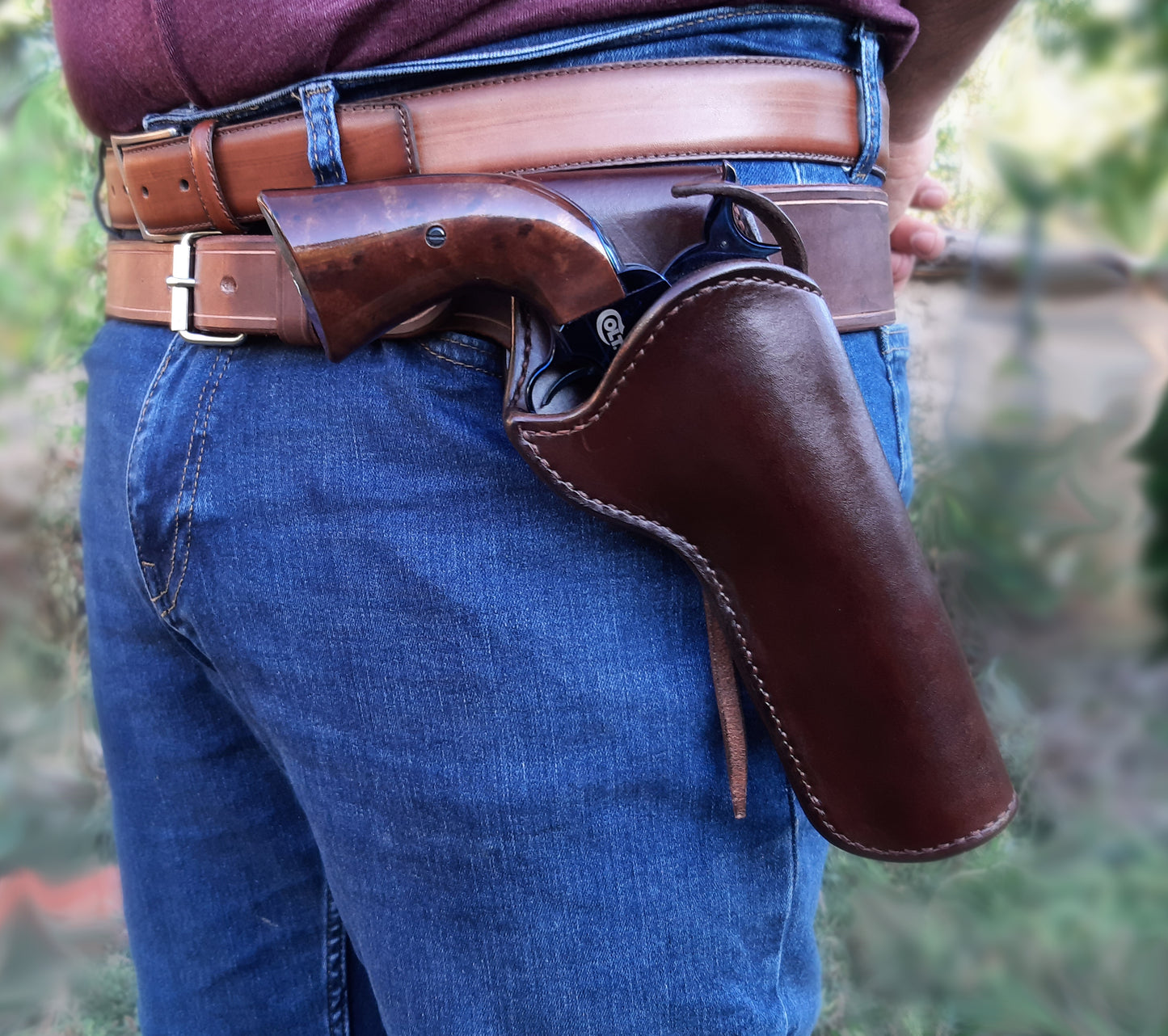 leather holster for single action revolvers Colt SAA, custom barrel Cross Draw with a small angle (Made to order)
