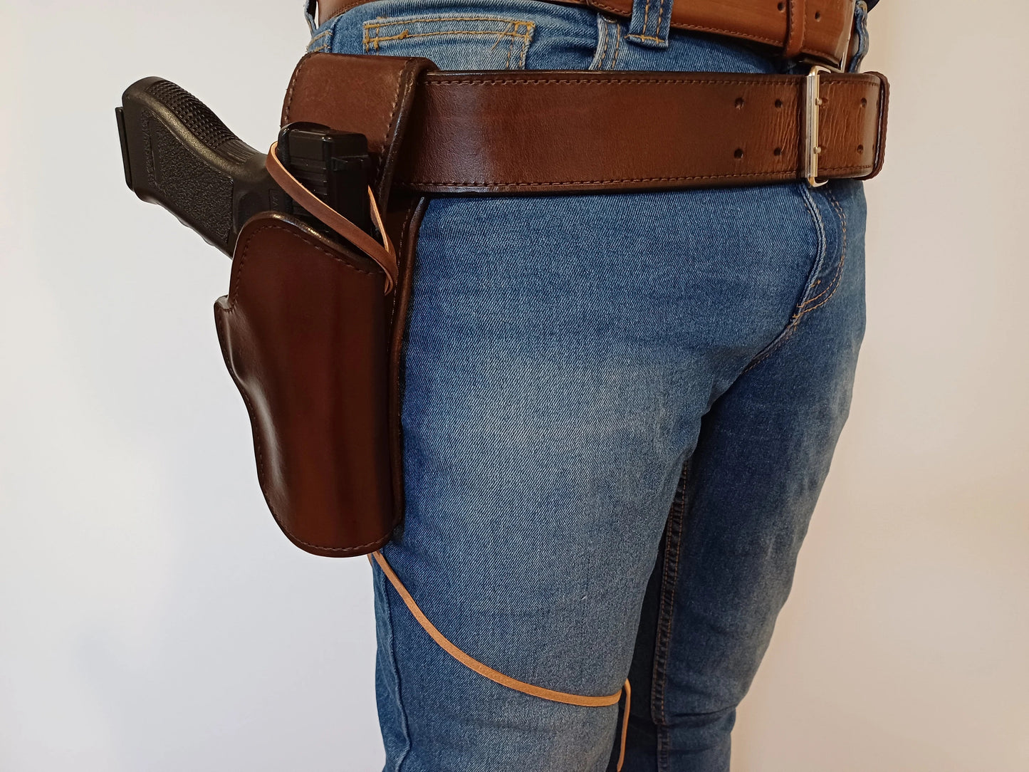 Custom Leather Holster for GLOCK 17, 19, 20, 21 Western style with leg tie (Made to order)