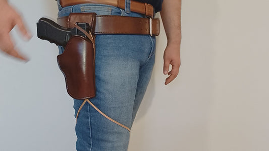 Custom Leather Holster for GLOCK 17, 19, 20, 21 Western style with leg tie (Made to order)