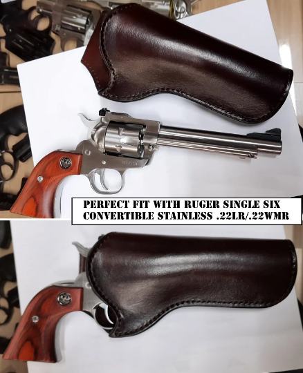 leather holster for single action revolvers Colt clones Western style, custom barrel, Cross Draw (Made to order)